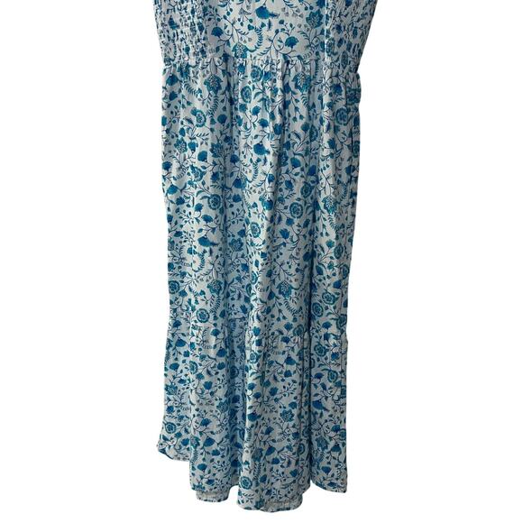Draper James Womens Size Large Floral Smocked Ruffle Strap Midi Dress Blue White - Picture 8 of 12